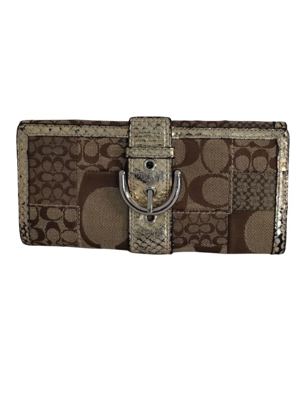 Vintage Y2K Coach Soho Signature Patchwork Snakeskin Wallet Gold Khaki Rare